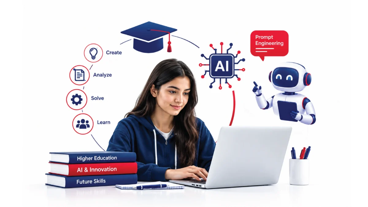 Student using AI and prompt engineering in higher education